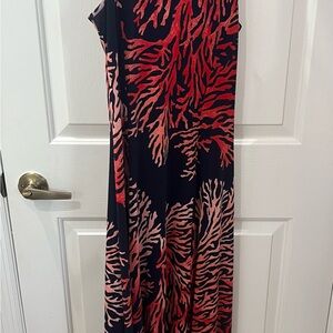Michael Kors Black Maxi Dress with Red and Pink Coral Print